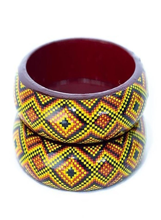 BANGLESKART مجموعة أساور خشبية متعددة الألوان مصنوعة يدوياً من BANGLESKART للنساء والفتيات (قطعتان) (النمط 3، 2.8) - Image 3