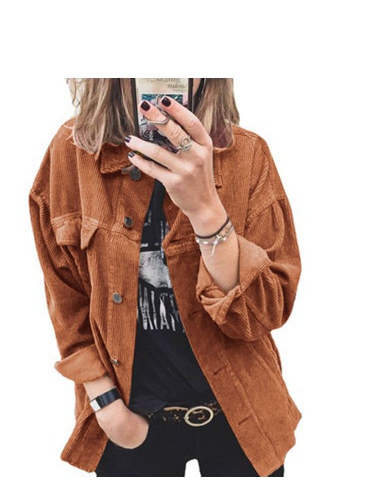 Loquat Women's Spring And Autumn New Corduroy Long Sleeved Loose Casual Shirt 