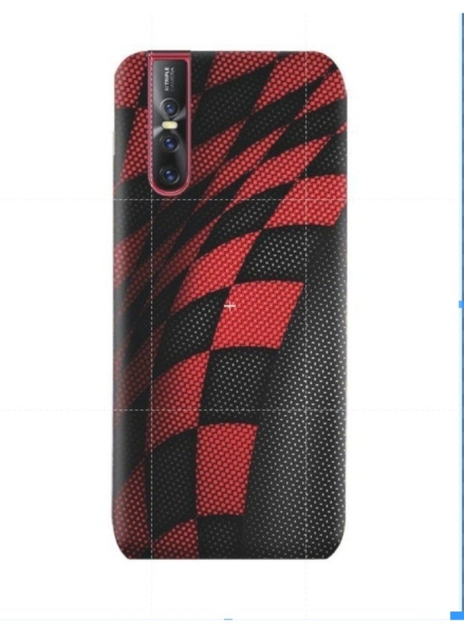 إيه إم سي ديزاين غطاء من البولي يوريثان الحراري والسيليكون بنقش رياضي لجهاز فيفو V15 برو أحمر وأسود