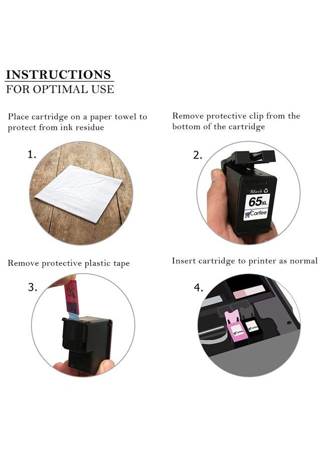 Cartlee 2 Pack Remanufactured 65XL 65 XL High Yield Ink Cartridges for HP DeskJet 2600 2622 2635 2652 2655 3700 3720 3722 3752 3755 Envy 5000 5052 5055 AMP 100 Printer Series Black and Color Combo - Image 5