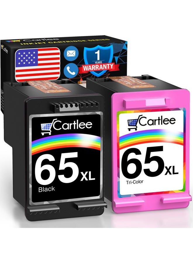 Cartlee 2 Pack Remanufactured 65XL 65 XL High Yield Ink Cartridges for HP DeskJet 2600 2622 2635 2652 2655 3700 3720 3722 3752 3755 Envy 5000 5052 5055 AMP 100 Printer Series Black and Color Combo - Image 1