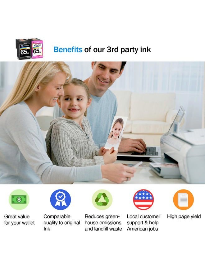 Cartlee 2 Pack Remanufactured 65XL 65 XL High Yield Ink Cartridges for HP DeskJet 2600 2622 2635 2652 2655 3700 3720 3722 3752 3755 Envy 5000 5052 5055 AMP 100 Printer Series Black and Color Combo - Image 2