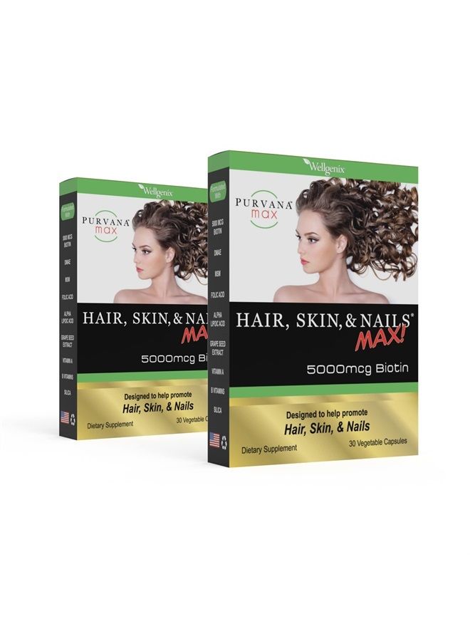 wellgenix Purvana Max Hair, Skin and Nails Max 30 Veg. Caps. (2 Pack) - Image 1