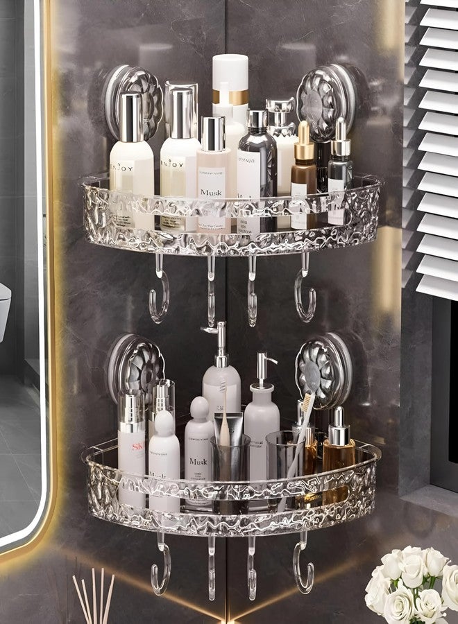 ZOCKRIX Suction Cup Corner Bathroom Shelf with Hooks, Wall Mounted Shower Storage Rack for Bottles and Toiletries (2) - Image 1