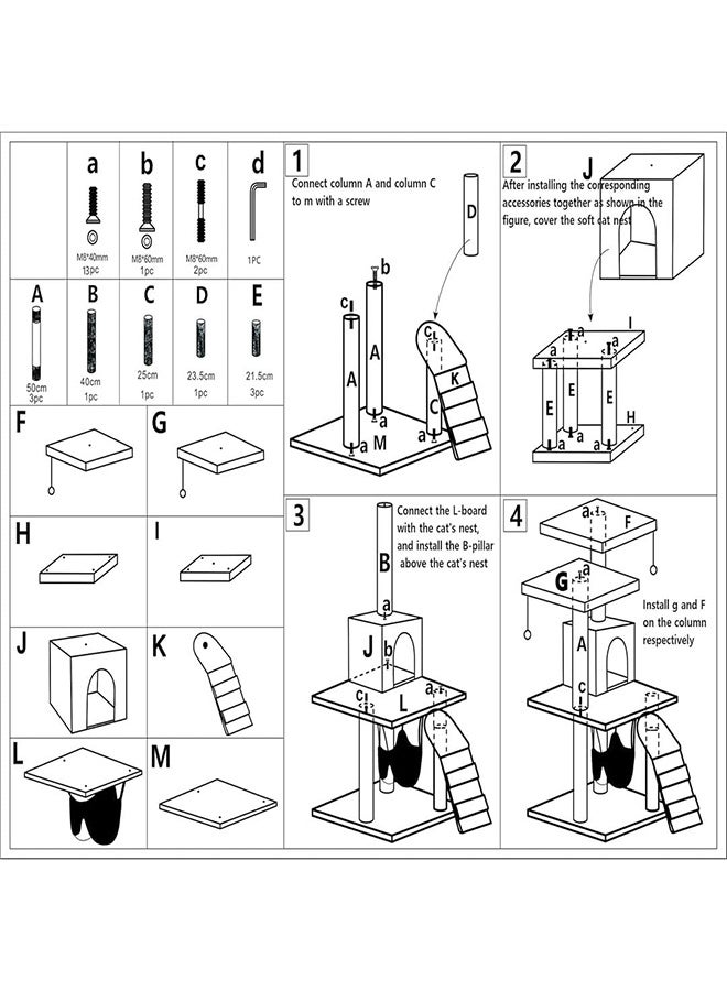 RollsTimi  Cat Tree Tower Cat Condo, Sisal Scratching Posts, Cozy, Well Padded Top Beds, Basket, Hammock, Ladder, Skin-Friendly & Fluffy Plush Cover, 120x49x39cm, Gray - Image 4