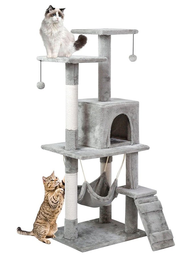 RollsTimi  Cat Tree Tower Cat Condo, Sisal Scratching Posts, Cozy, Well Padded Top Beds, Basket, Hammock, Ladder, Skin-Friendly & Fluffy Plush Cover, 120x49x39cm, Gray - Image 2
