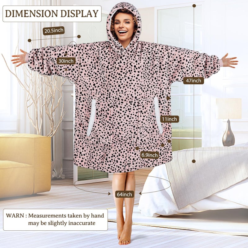 Gocvo Wearable Blanket Gifts for Women Men Kids Oversized Fluffy Hoodie Cozy Hideout Hoodie Sweatshirt Sweater Blanket with Pocket (Leopard-Beige) - Image 4