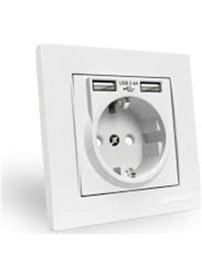 Mutlusan 2 USB Grounded White Blister Socket (2 