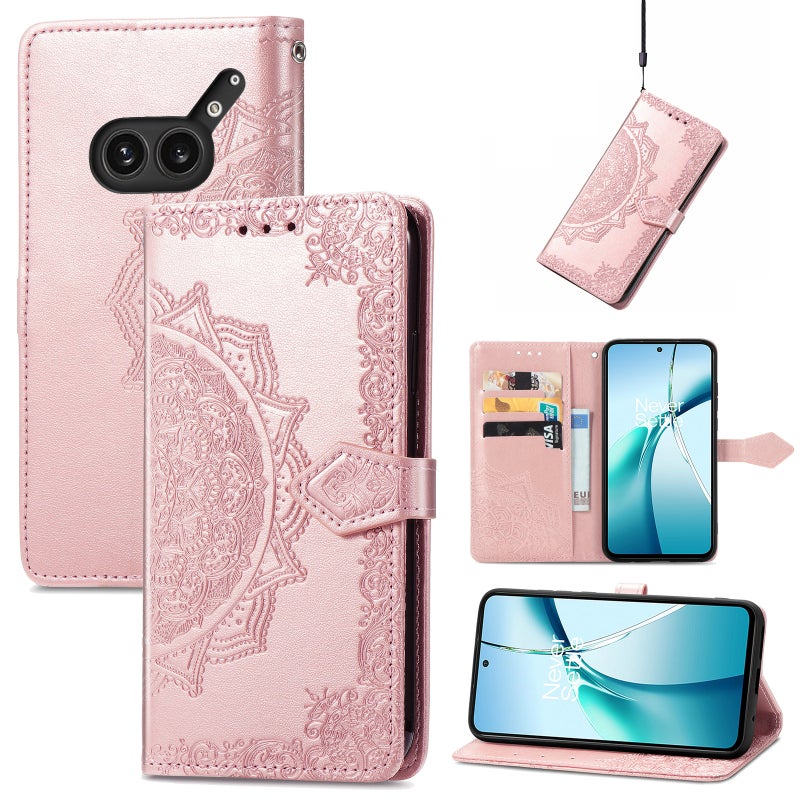 HuHa Protective Cover For Nothing Phone 2a Plus Mandala Flower Embossed Leather Phone Case(Rose Gold) - Image 1