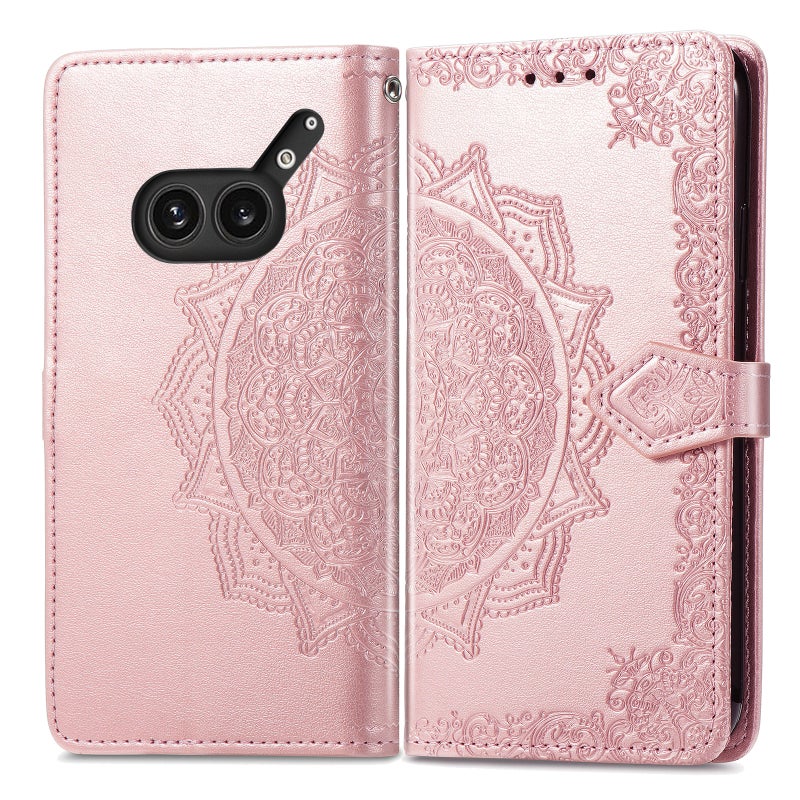 HuHa Protective Cover For Nothing Phone 2a Plus Mandala Flower Embossed Leather Phone Case(Rose Gold) - Image 2