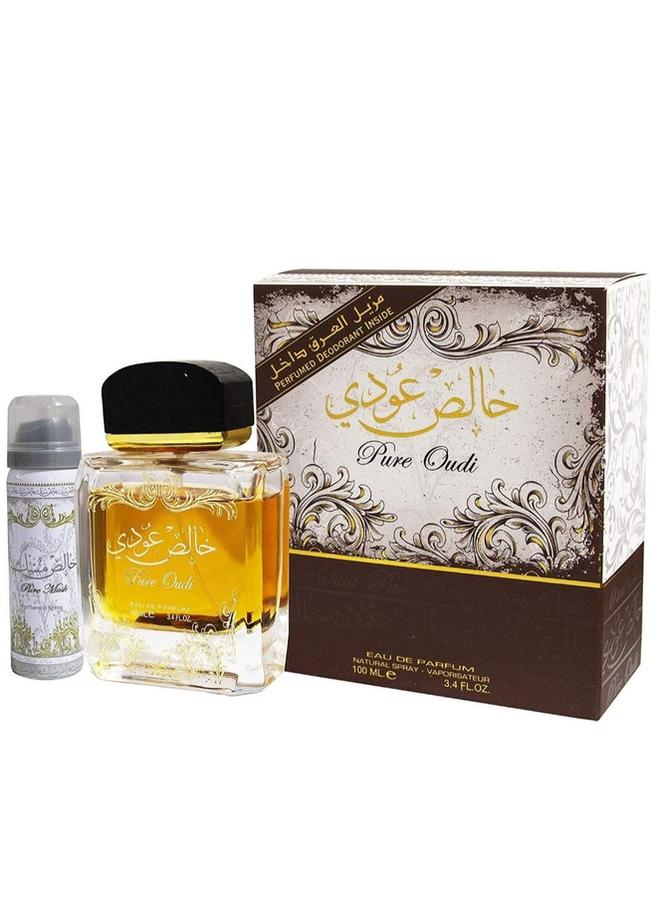 Lattafa Pure Oudi (Khalis Oudi) 100ml Edp Spray by Lattafa Nut Meg Agar Wood+ Free Deo Inside