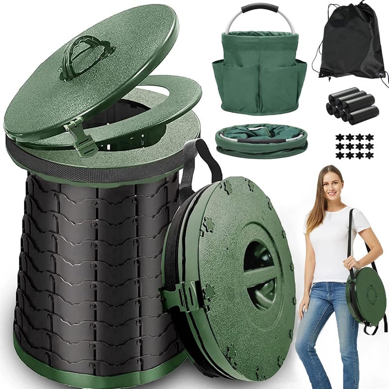 ALEVMOOM مرحاض محمول من ALEVMOOM XXL للتخييم، بقدرة تحمل 880 رطلاً، مرحاض خارجي قابل للتعديل بارتفاع 19.7 بوصة، مع 7 أكياس قمامة، مرحاض محمول للبالغين، مرحاض قابل للطي للحمل للتخييم - Image 1