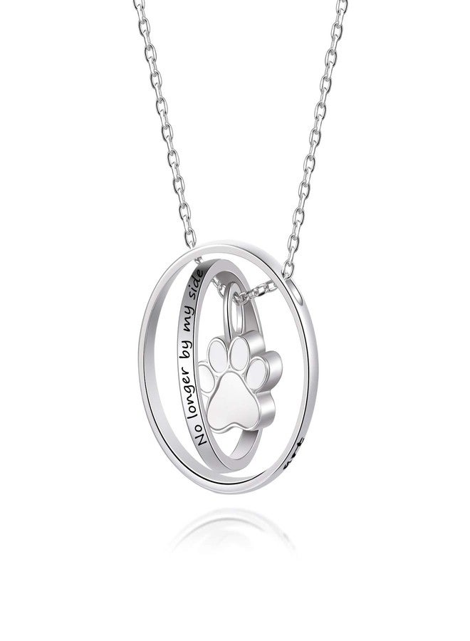 ACJNA S925 Sterling Silver Paw Print Urn Necklace No longer by my side Forever in my Heart Pet Dog Keepsake Cremation Jewelry for Ashes - Image 1