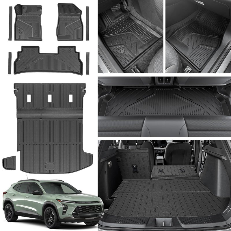 Floor Mats for 2024 2025 2026 Chevy Trax All Weather Cargo Liner with Backrest Mat for Chevrolet Trax Accessories Including Door Sill Protector and Left Storage Mat