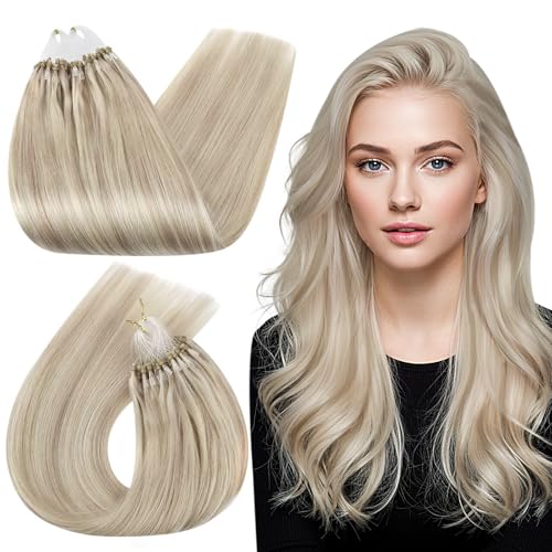 Ugeat Micro Loop Hair Extensions Real Human Hair Ash Blonde Highlight 14 Inch 1gs 50s - Image 2