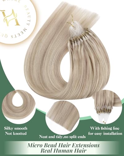 Ugeat Micro Loop Hair Extensions Real Human Hair Ash Blonde Highlight 14 Inch 1gs 50s - Image 5