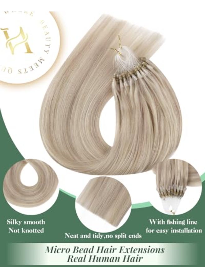 Ugeat Micro Loop Hair Extensions Real Human Hair Ash Blonde Highlight 14 Inch 1gs 50s - Image 4