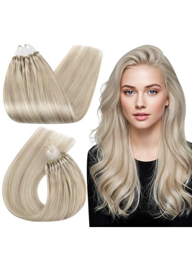 Ugeat Micro Loop Hair Extensions Real Human Hair Ash Blonde Highlight 14 Inch 1gs 50s - Image 1