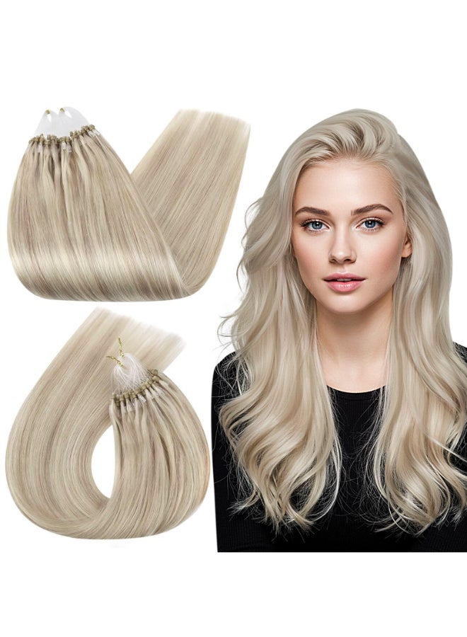 Ugeat Micro Loop Hair Extensions Real Human Hair Ash Blonde Highlight 14 Inch 1gs 50s - Image 3