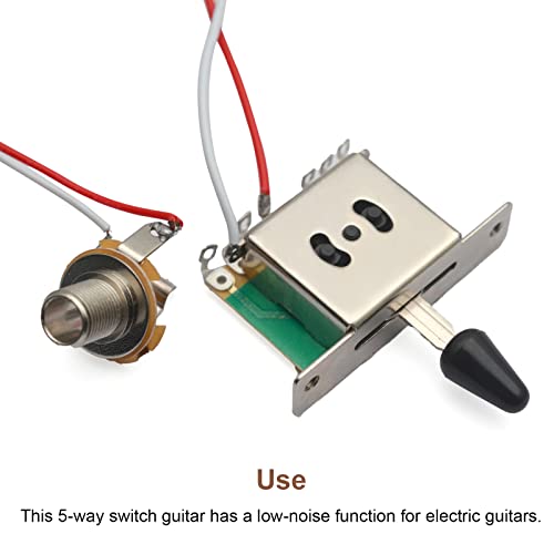 MAXCHEER 3 Pickups Wiring Harness Prewired/Jack 1T1V A500k B500K 18mm Shaft Big Pots, with 6.35 Output&Black Knobs for Electric Guitar(5 Way Switch) - Image 5