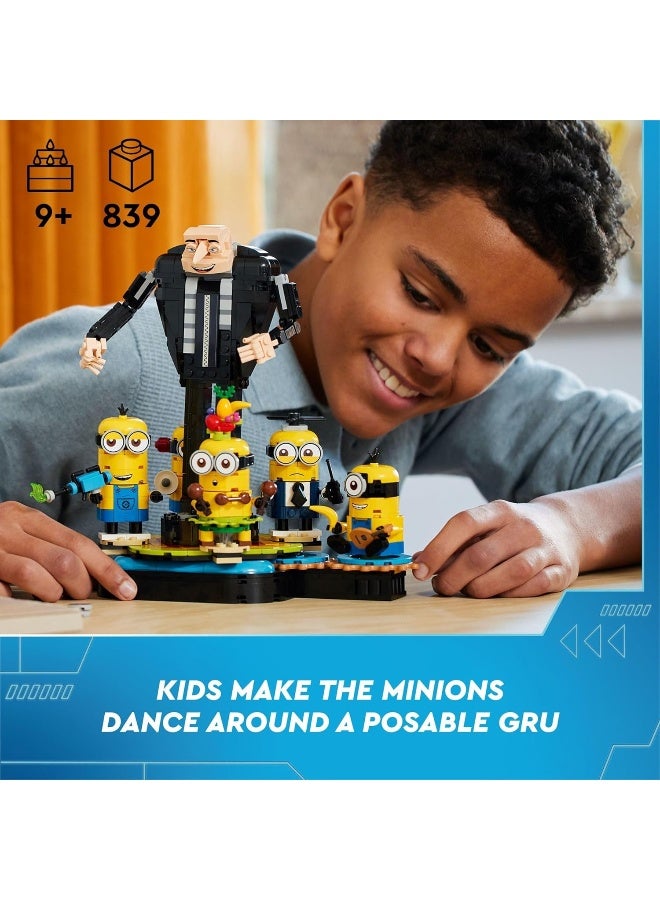 LEGO Despicable Me 4 Brick-Built Gru and Minions Figure, Buildable Minions Toy for Kids, Dancing Despicable Me Toy Figures Playset, Play-and-Display Minions Birthday Gift for Boys and Girls