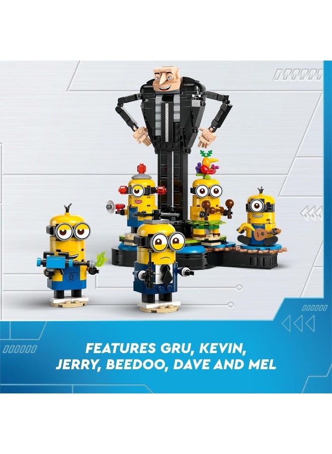 LEGO Despicable Me 4 Brick-Built Gru and Minions Figure, Buildable Minions Toy for Kids, Dancing Despicable Me Toy Figures Playset, Play-and-Display Minions Birthday Gift for Boys and Girls