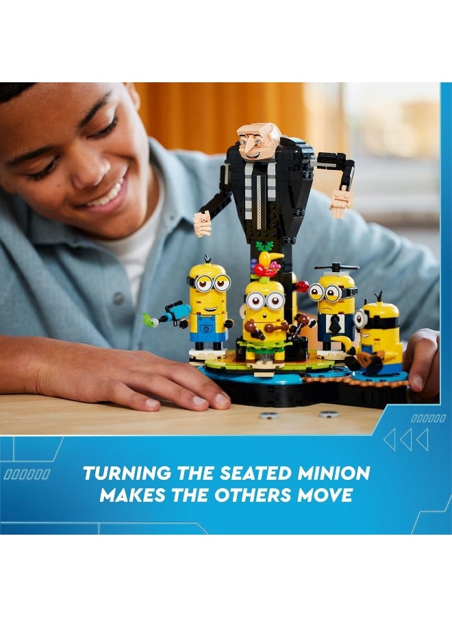 LEGO Despicable Me 4 Brick-Built Gru and Minions Figure, Buildable Minions Toy for Kids, Dancing Despicable Me Toy Figures Playset, Play-and-Display Minions Birthday Gift for Boys and Girls