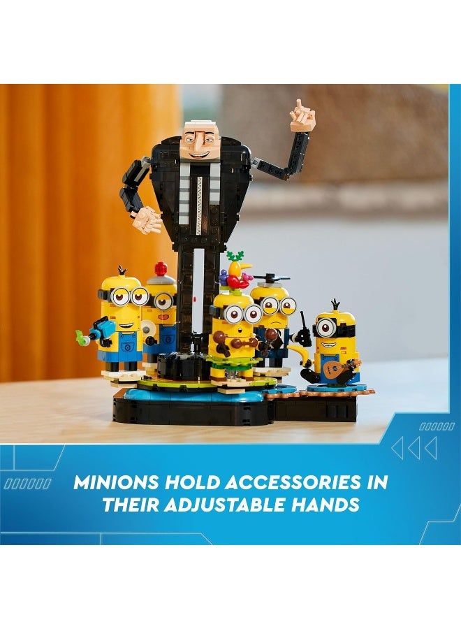 LEGO Despicable Me 4 Brick-Built Gru and Minions Figure, Buildable Minions Toy for Kids, Dancing Despicable Me Toy Figures Playset, Play-and-Display Minions Birthday Gift for Boys and Girls