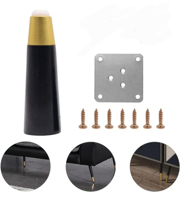 Generic AAKASH Decor Wooden Sofa Leg Ebony on Mapple Finish 6 Inches Cone Shape Set of 4 with Metal Plate Straight Leg  - Image 2