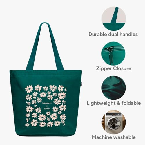 EcoRight Eco Right Large Canvas Tote Bag for Women, Tote Handbags for Women with Zipper & Inner Pocket for College, Shopping, Office - Image 4