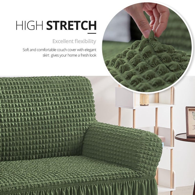 NICEEC Loveseat Slipcover Green Loveseat Cover 1 Piece Easy Fitted Sofa Couch Cover Universal High Stretch Durable Furniture Protector Love Seat with Skirt Country Style (2 Seater Olive) - Image 2