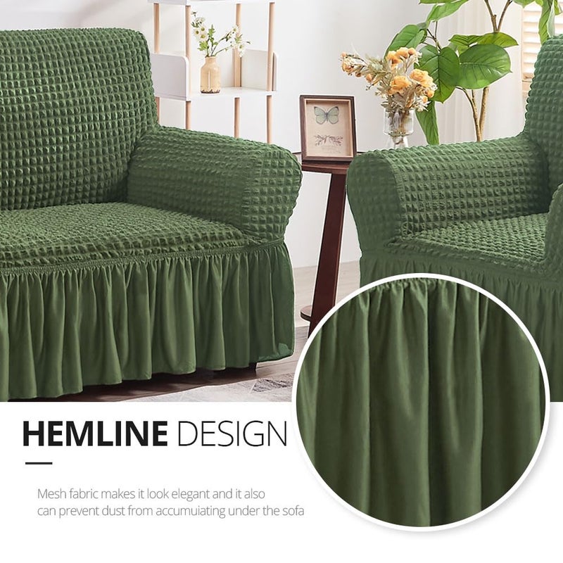 NICEEC Loveseat Slipcover Green Loveseat Cover 1 Piece Easy Fitted Sofa Couch Cover Universal High Stretch Durable Furniture Protector Love Seat with Skirt Country Style (2 Seater Olive) - Image 4