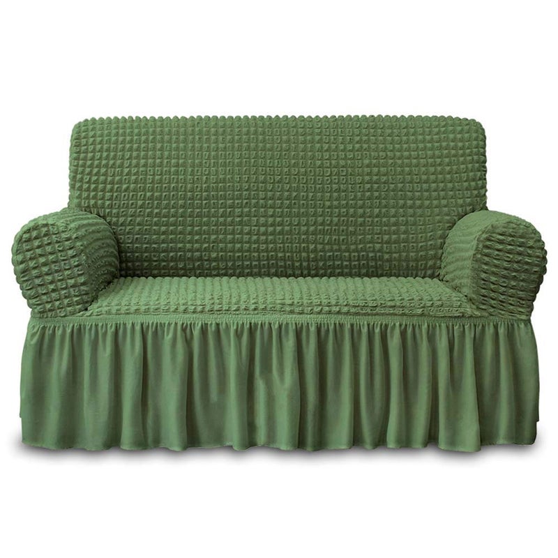 NICEEC Loveseat Slipcover Green Loveseat Cover 1 Piece Easy Fitted Sofa Couch Cover Universal High Stretch Durable Furniture Protector Love Seat with Skirt Country Style (2 Seater Olive) - Image 1
