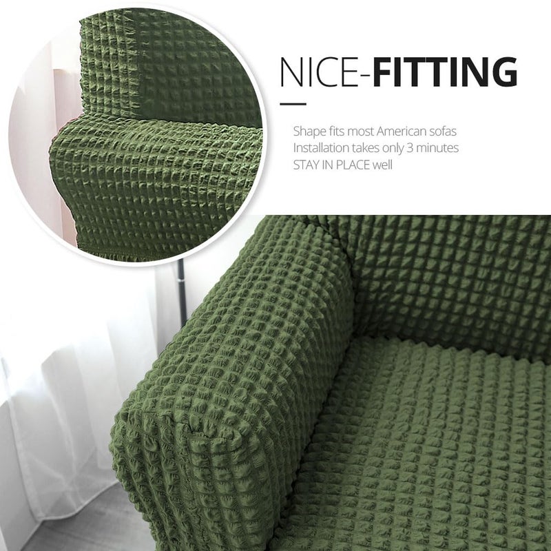 NICEEC Loveseat Slipcover Green Loveseat Cover 1 Piece Easy Fitted Sofa Couch Cover Universal High Stretch Durable Furniture Protector Love Seat with Skirt Country Style (2 Seater Olive) - Image 3