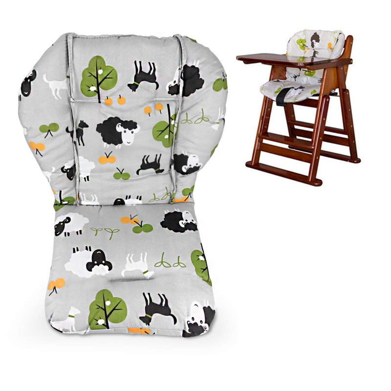 twoworld Baby High Chair Seat Cushion Liner Mat Pad Cover Resistant and High Chair Straps (5 Point Harness) 1 Suit (Grey Sheep) - Image 2