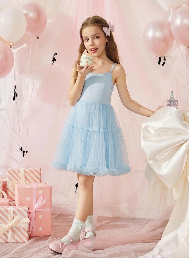 Arshiner Toddler Tutu Dress Girls Spaghetti Strap Tulle Dresses Summer Birthday Princess Mini Sundress Light Blue 5T - Image 5