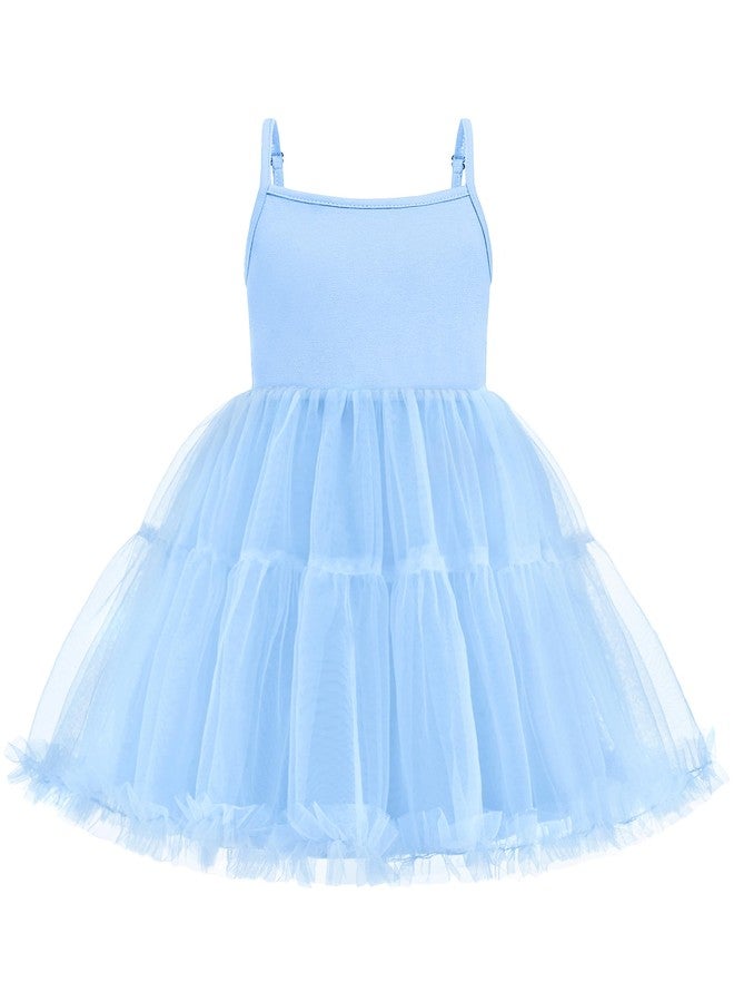 Arshiner Toddler Tutu Dress Girls Spaghetti Strap Tulle Dresses Summer Birthday Princess Mini Sundress Light Blue 5T - Image 1