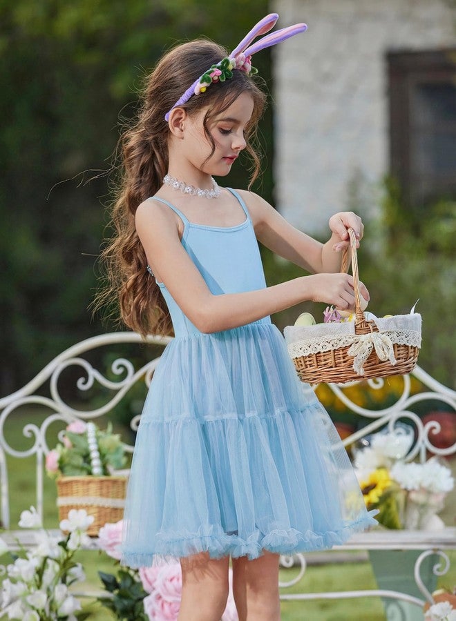 Arshiner Toddler Tutu Dress Girls Spaghetti Strap Tulle Dresses Summer Birthday Princess Mini Sundress Light Blue 5T - Image 2