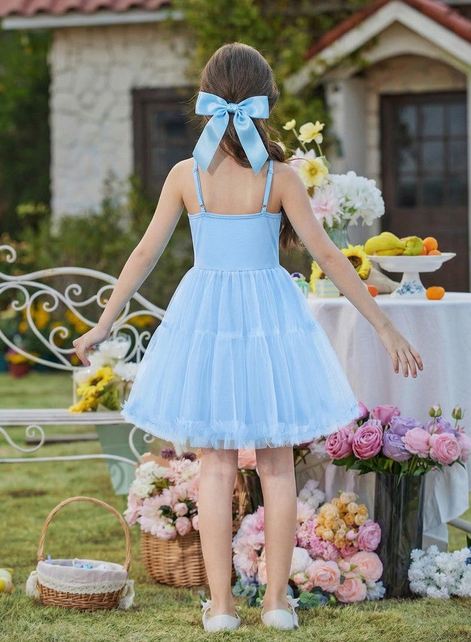Arshiner Toddler Tutu Dress Girls Spaghetti Strap Tulle Dresses Summer Birthday Princess Mini Sundress Light Blue 5T - Image 4