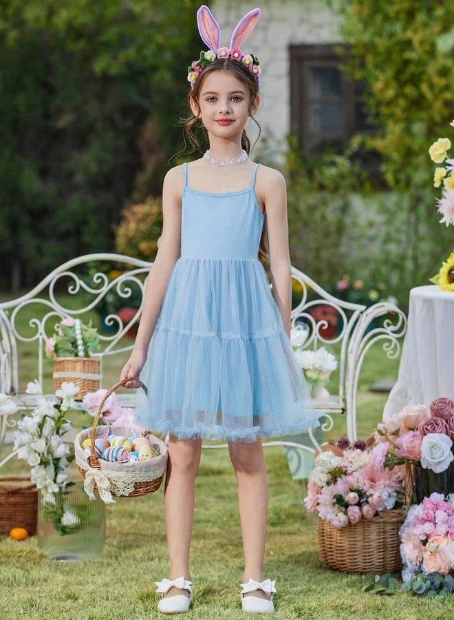 Arshiner Toddler Tutu Dress Girls Spaghetti Strap Tulle Dresses Summer Birthday Princess Mini Sundress Light Blue 5T - Image 3