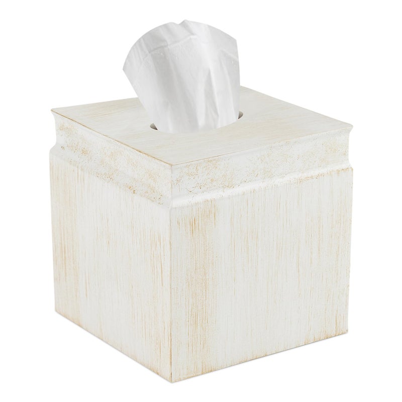 Creative Scents Rustic Luxe Tissue Box Cover Square  Beige Tissue Box Holder Square with Oval Opening for Easy Access  Tissue Holder with Modern Rustic Design Fits Any Farmhouse Bathroom Decor