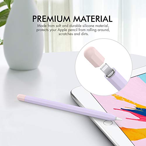 AHASTYLE Duotone Case for Apple Pencil 1st Gen, Silicone Sleeve Cover with Cable Adapter Tether Kit Compatible with Apple Pencil 1st Generation(Lavender) - Image 4