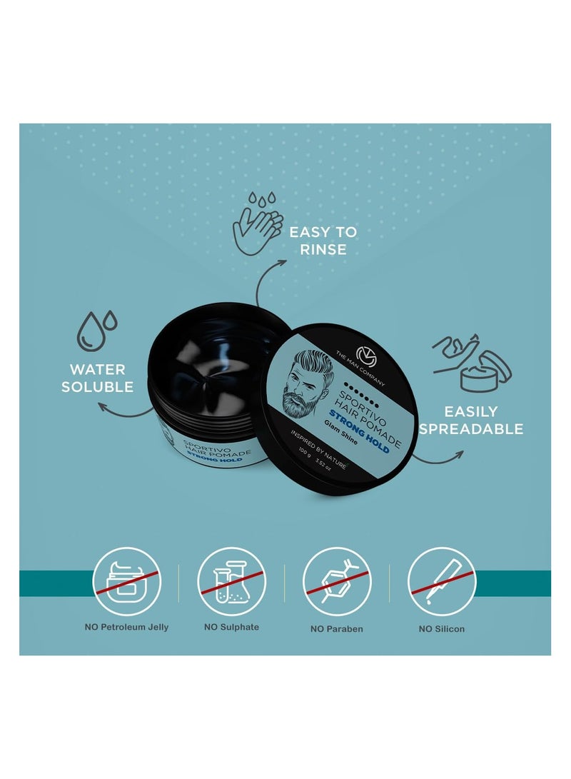 The Man Company Sportivo Stronghold Hair Styling Pomade Wax for Men | Stylish Glossy Finish Hair Volumizer | Non Sticky - 100gm - Image 3