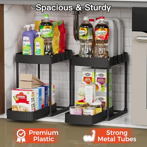 Ukeetap Multi-Purpose Pull-Out Storage Organizers, Under Sink/Cabinet Organizers and Storage for Bathroom & Kitchen, Black, 12.8 Inches, 2 Packs - Image 3