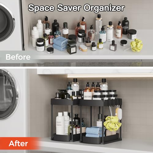 Ukeetap Multi-Purpose Pull-Out Storage Organizers, Under Sink/Cabinet Organizers and Storage for Bathroom & Kitchen, Black, 12.8 Inches, 2 Packs - Image 5