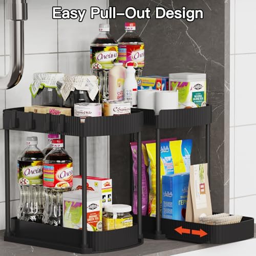 Ukeetap Multi-Purpose Pull-Out Storage Organizers, Under Sink/Cabinet Organizers and Storage for Bathroom & Kitchen, Black, 12.8 Inches, 2 Packs - Image 4