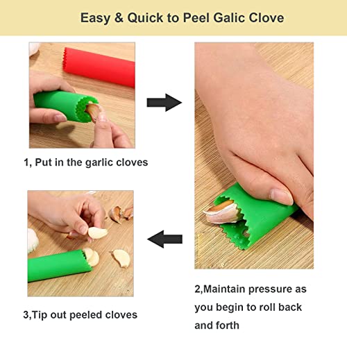Maxracy 2 Set Peeler Silicone Easy Roll Tube Useful Garlic Odorfree Kitchen Tool (Red,Blue) - Image 4