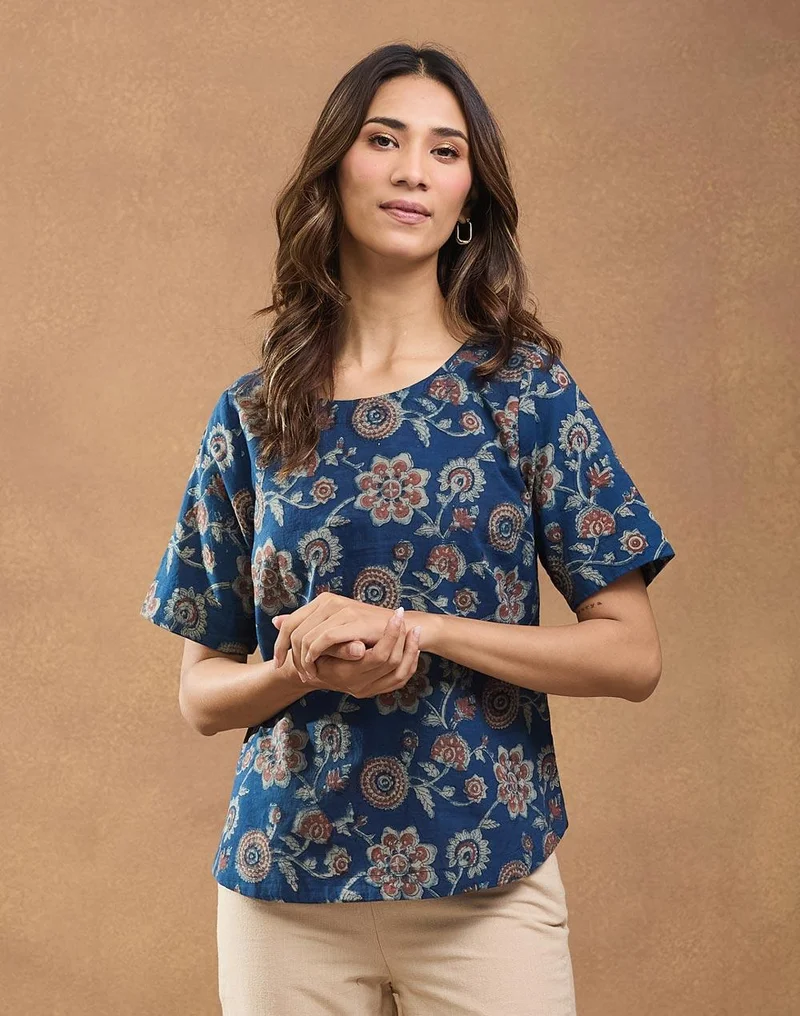 فاب انديا Indigo Cotton Top