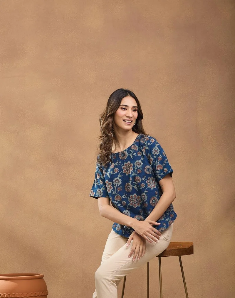 فاب انديا Indigo Cotton Top