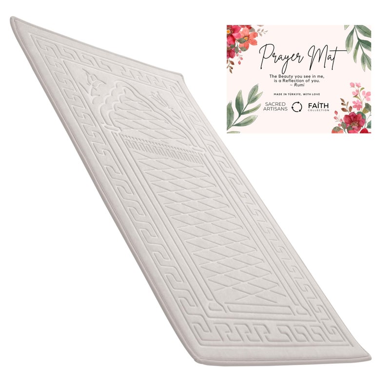 Sacred Artisans Padded Prayer Mat Thick with Soft Velvet Foam for Men and Women Prayer Rug and Meditation Mat for Home Travel Gift Cream Padded - Image 2